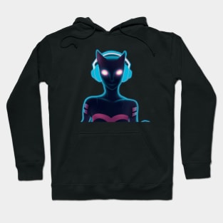 Cyborg synthwave cat lady DJ Hoodie